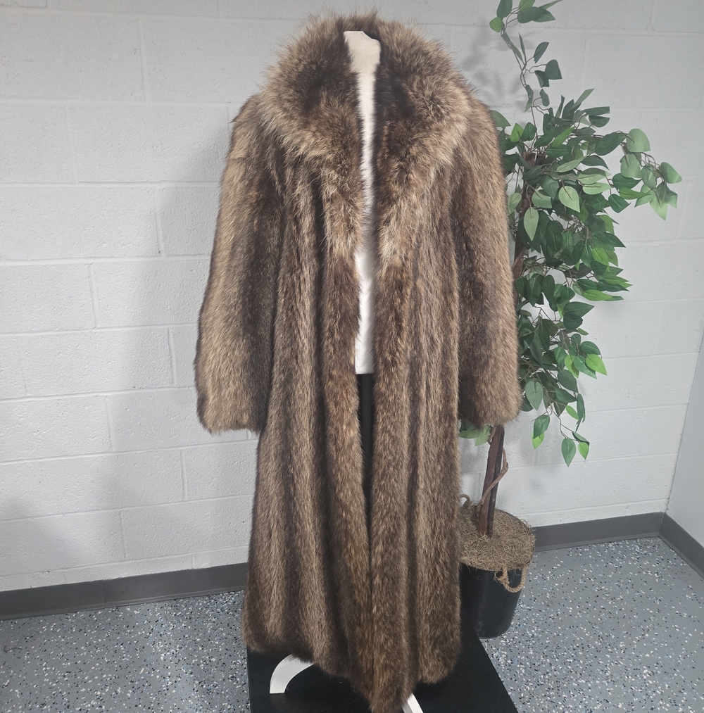 Luxury Genuine Raccoon Fur Full Length Maxi Coat Glam Mobwife Medium Large